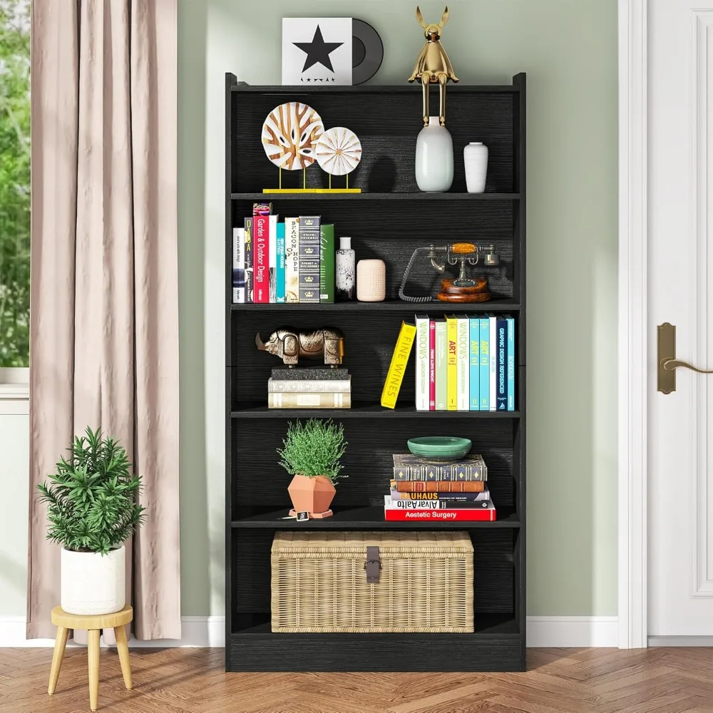 خزانة كتب، رف كتب حديث مكتبة مكون من 6 طبقات مع أرفف تخزين، وحدة رفوف عرض خشبية مفتوحة لغرفة النوم وغرفة المعيشة والمكتب #4