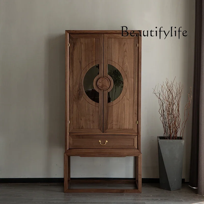 

vV Solid wood wardrobe New Chinese black walnut home Zen two-door wardrobe Simple villa wardrobe