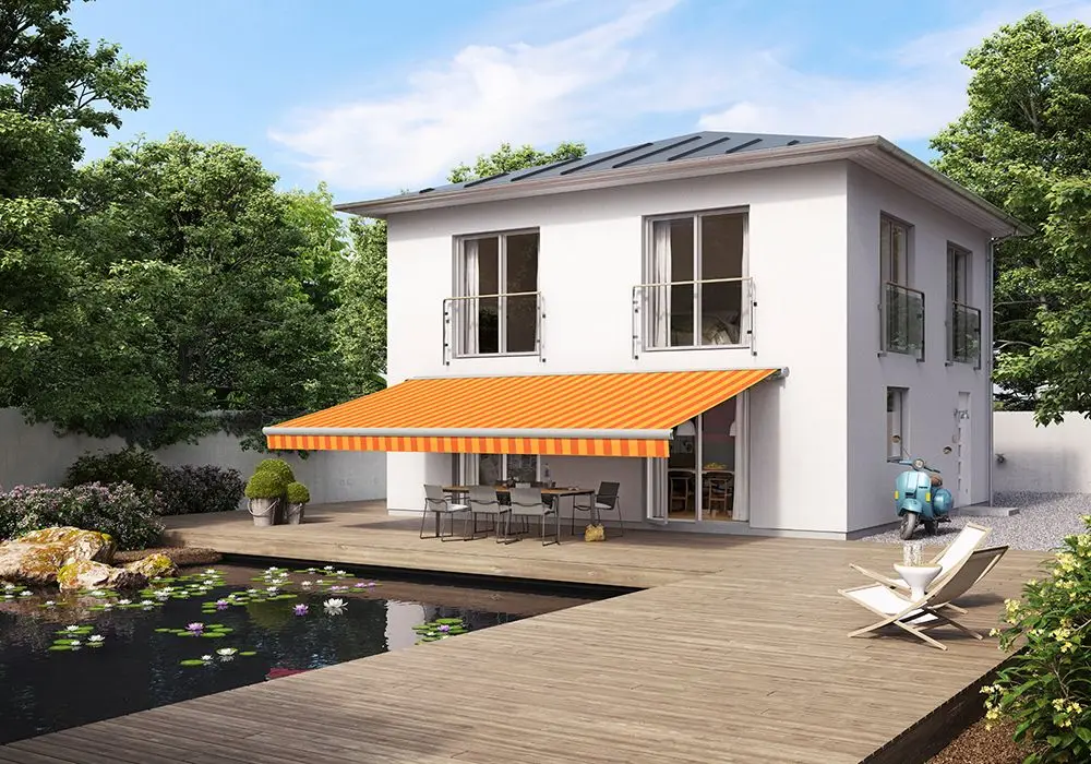 Venta al por mayor, toldo plegable motorizado con brazo, sombrilla de PVC para Patio, retráctil para terraza al aire libre, uso en balcón, techo de jardín a prueba de lluvia