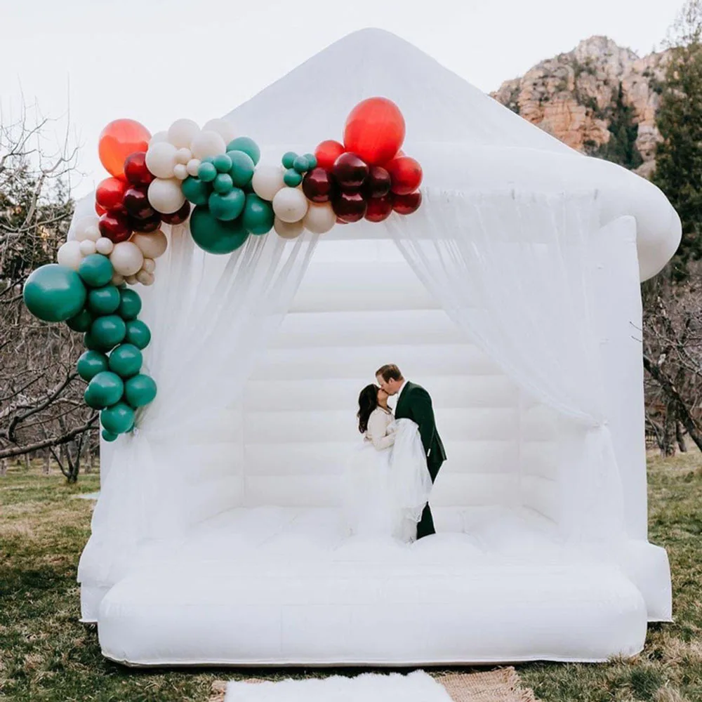 wholesale commercial Inflatable White Dome Bounce House jumper with blower Bounce jumping bed Bouncy Castle for Wedding Birthday