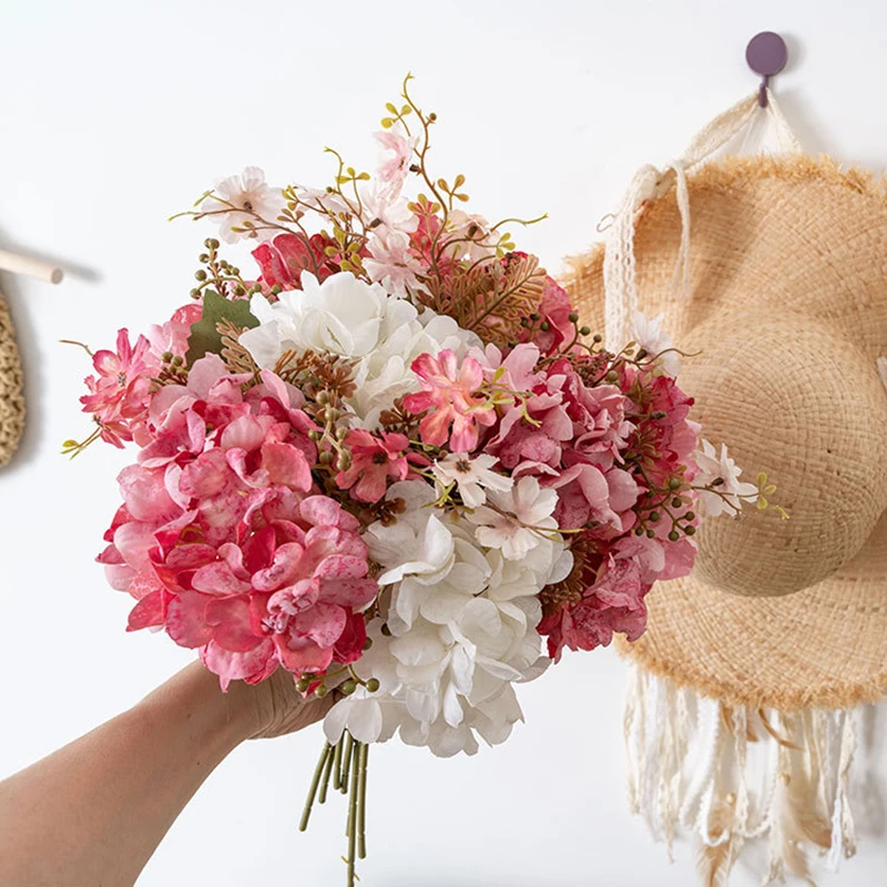 

12/20Pcs Hydrangea Artificial Flowers with Stem & Leaves, Faux Hydrangea Flowers for Home Decor Party Floral Arrangements