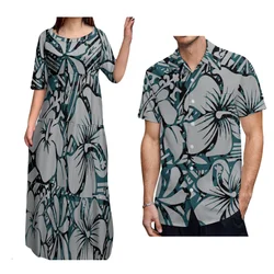 Hot Sale Women'S Half Sleeve Dress Traditional Tribal Style Long Skirt Men'S Short Sleeve Shirt Polynesian Samoa Print