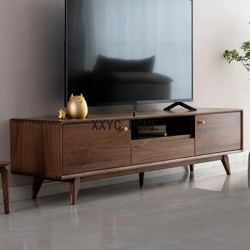 Living Room Furniture TV Cabinet and Tea Table Black Walnut Solid Wood Modern Minimalist Nordic Log Style