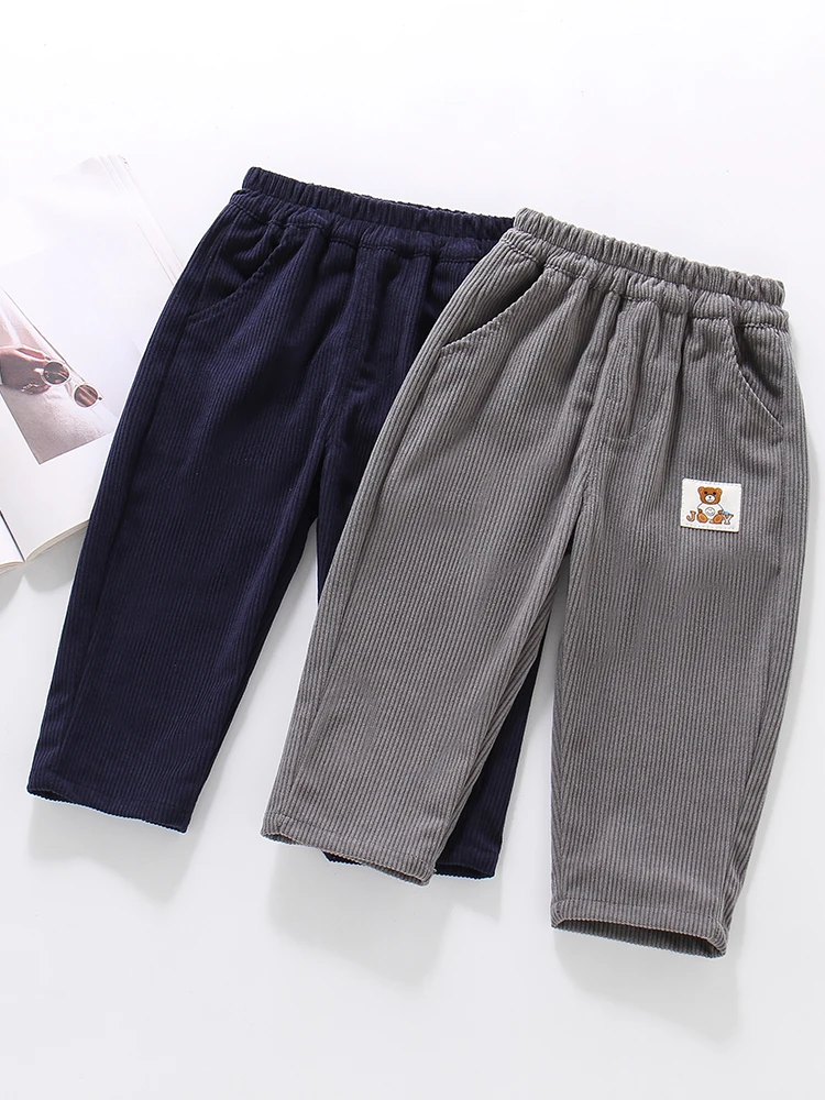 

Boys Corduroy Pants Casual Straight Leg Workwear Style Fashionable Autumn Spring Seasonal Long Trousers Cool And Dashing