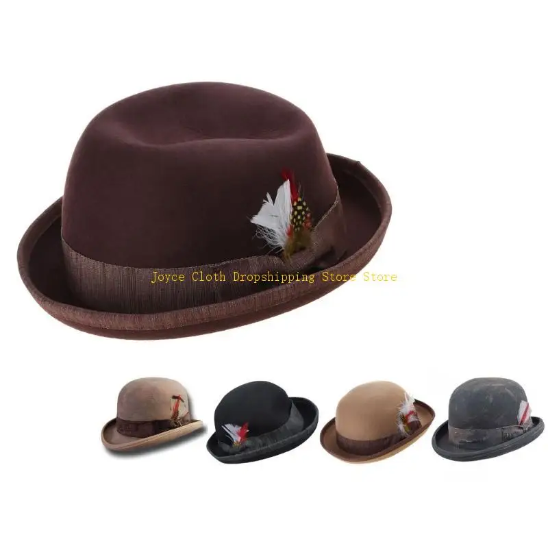 فيدورا أفضل قبعة سوداء قصيرة حافة فستان قبعة مستديرة مفاجأة هدية لصديقها الأب العم قبعة عادية 10CD #4