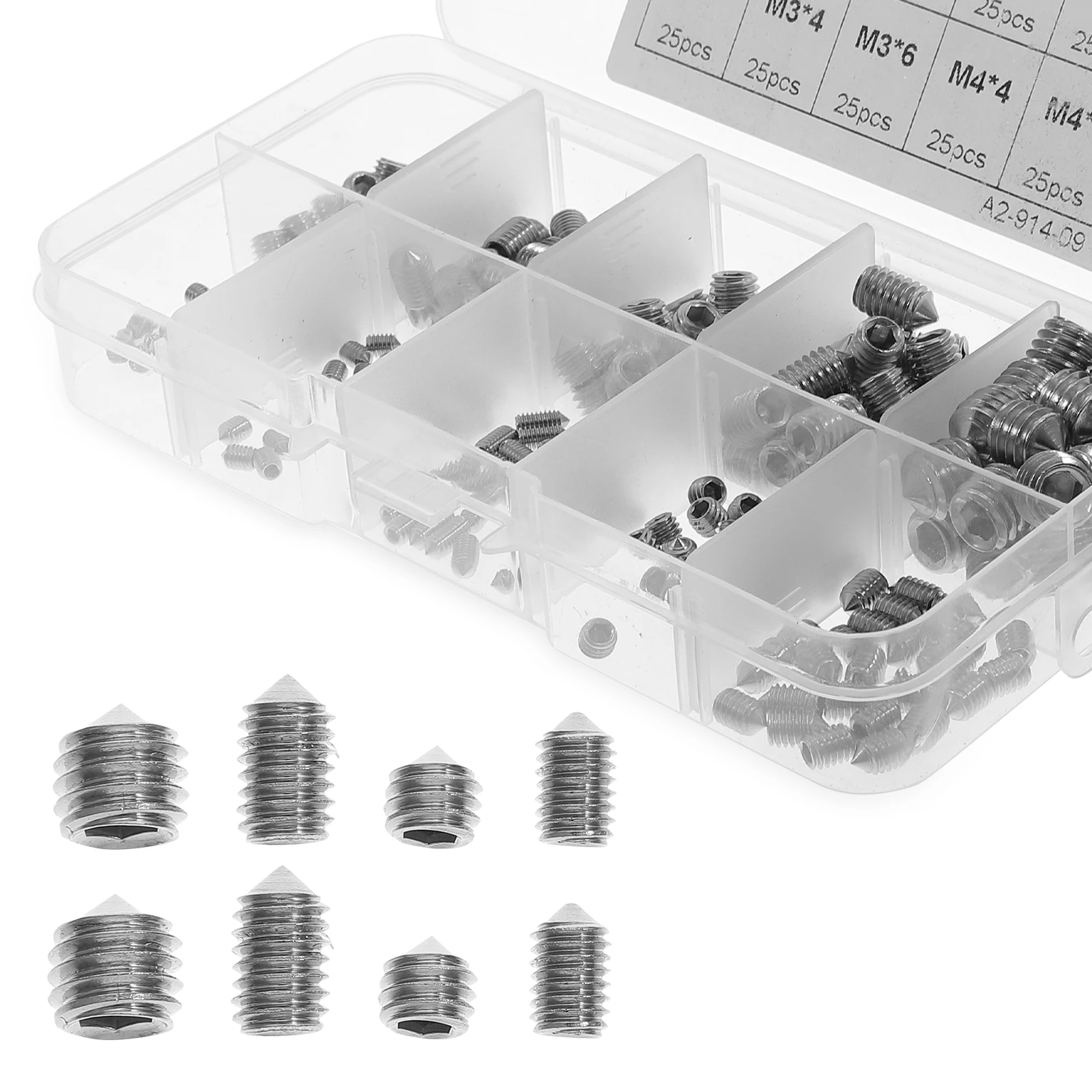 

250pcs Internal Machine Stainless Steel 304 Assorted Set Pointed Bolts for Home Office Appliances Door Handles Faucets