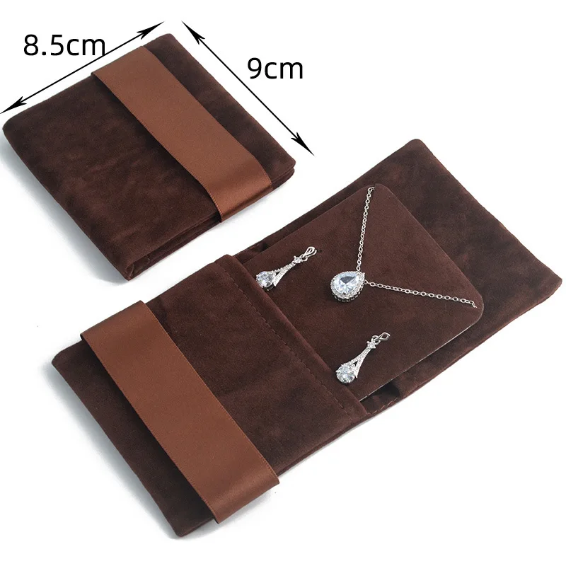 5pcs Velvet Jewelry Bags with Inner Cards Sets 8.5*9cm Square Flip Flop Necklace Earring Storage Organizer Gift Packaging Pouch
