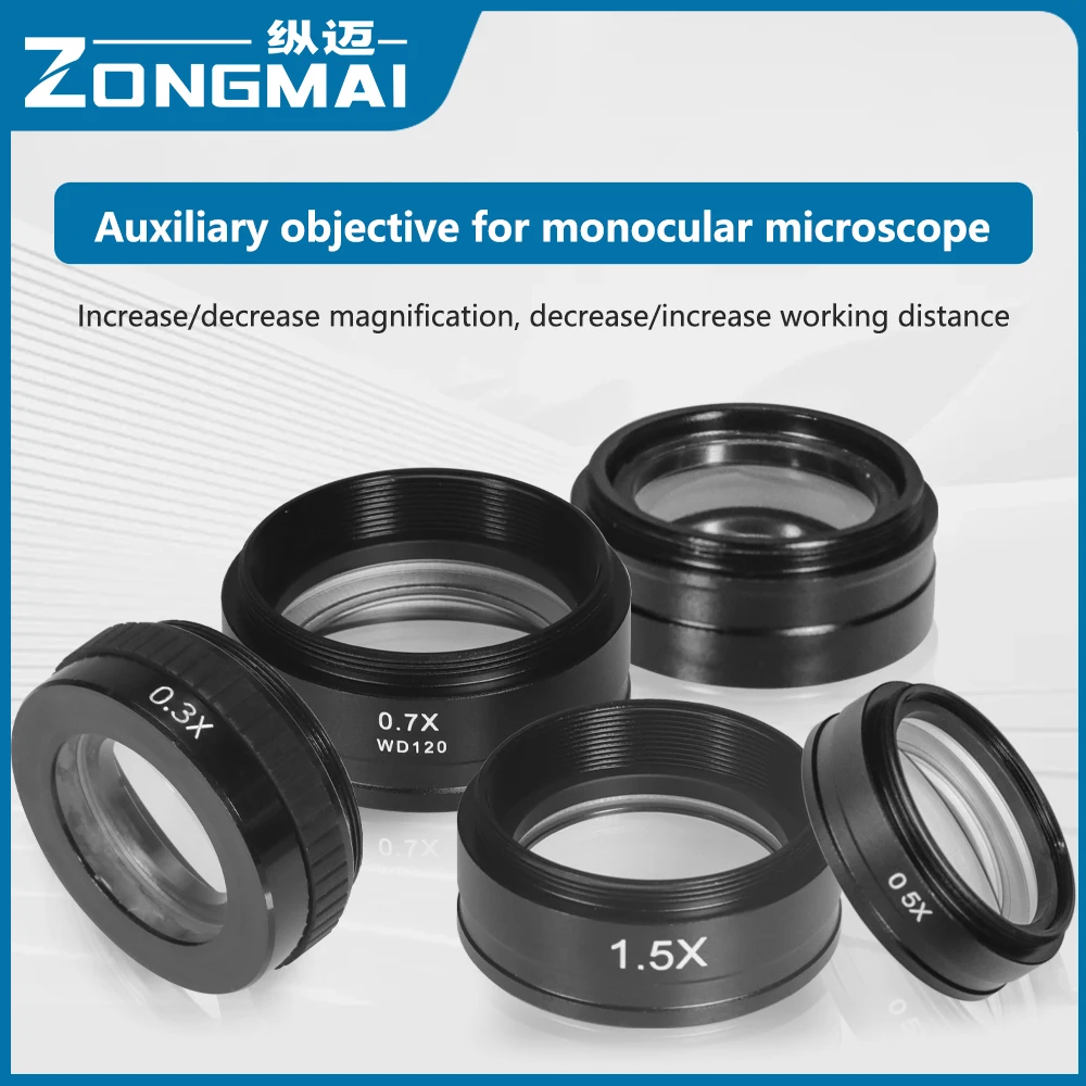 0.3X/0.5X /0.7X/ 1.5X/2X Barlow Auxiliary Objective Glass Lens For 10A  C-MOUNT Lens Industrial Video Microscope Objective