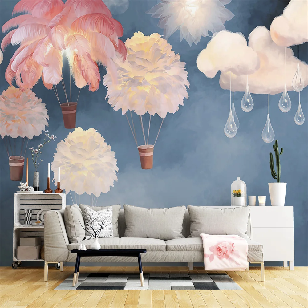 Customized 3D printed hot air balloon wallpaper for pirate ships and colorful hot air balloon home decoration murals