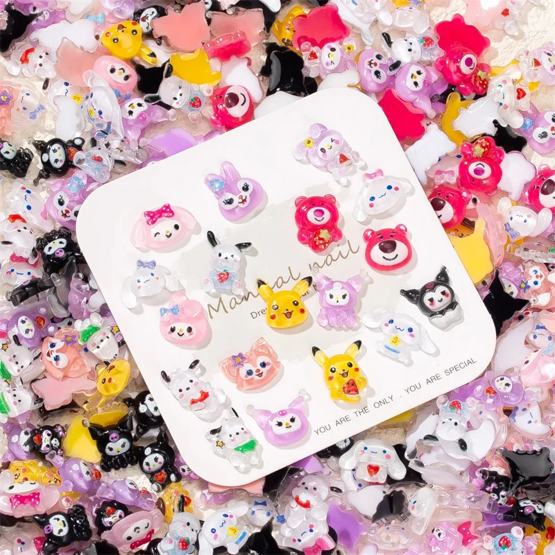 20pcs Kawaii Cartoon Nail Accessories Charms Flat Back Resin Gems Jewelry 3D Mixed Design Nail Art Decoration Supplies DIY Parts