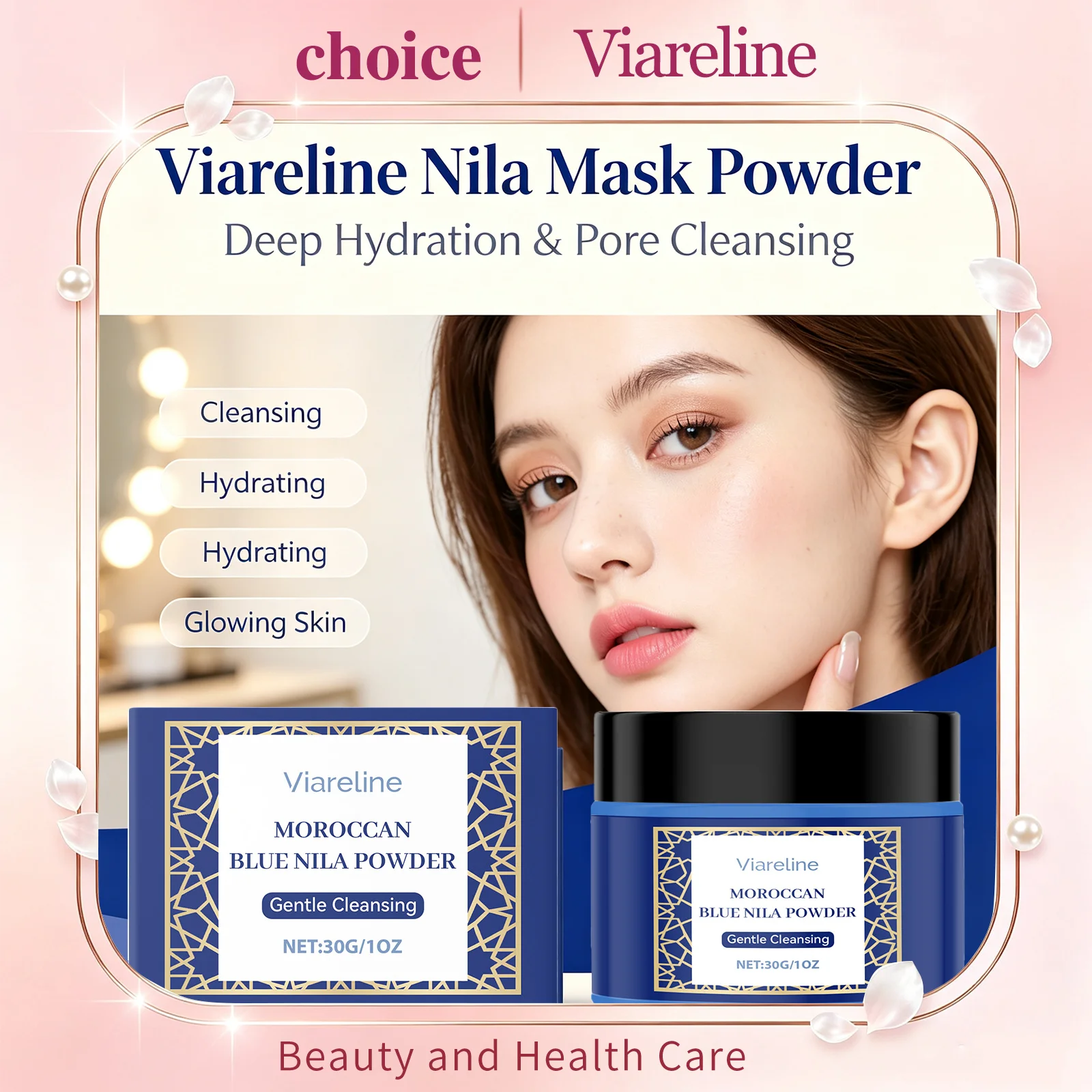 Viareline Nila Facial Mask Powder Gentle Pore Cleansing Oil Control Brightening Increase Elasticity Glowing Skin Care Treatment