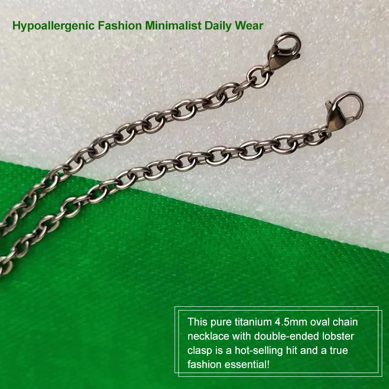 Pure Titanium Necklace 4.5mm Oval Link Chain Double Ended Lobster Clasp Light Luxury Fashion Jewelry Hypoallergenic