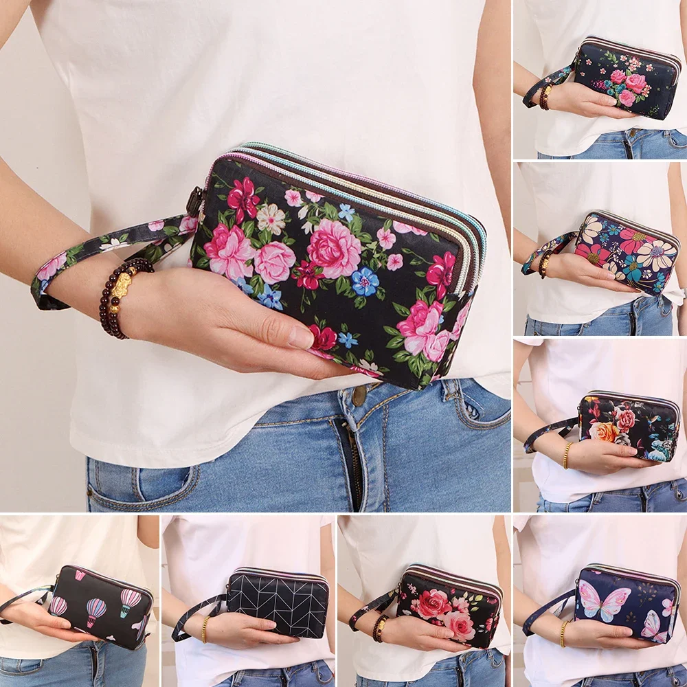 Luxury Women Floral Long Wallet Nylon Multi Zipper Purse Credit Card Holder Money Bag Fashion Ladies Flower Clutch Money Clips