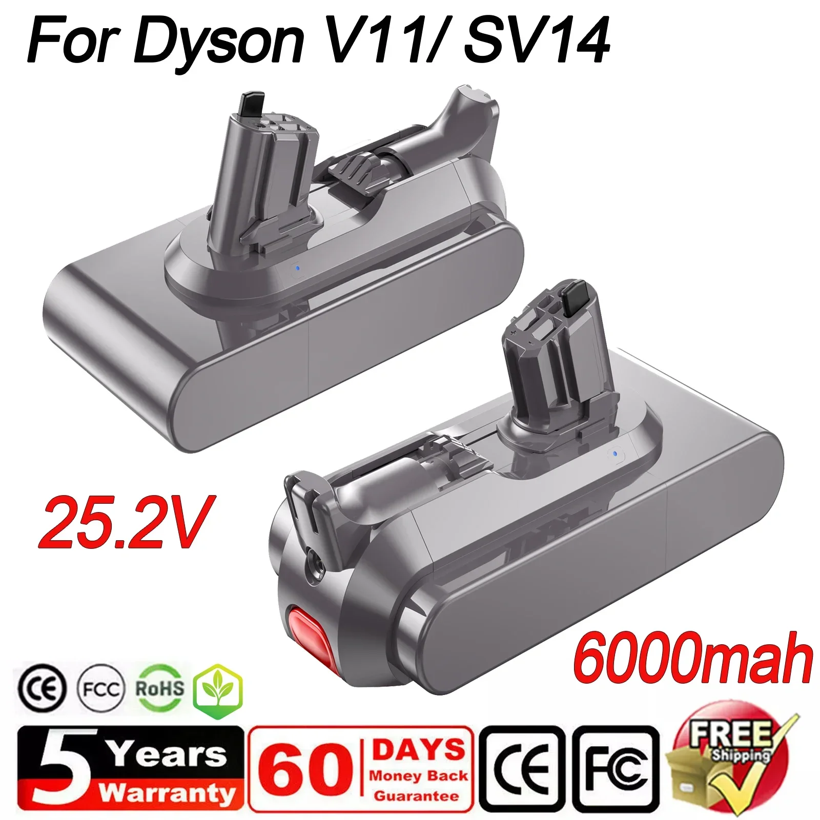 

6000 мАч для адаптера батареи Dyson V11, 25,2 В, замена для батареи Dyson SV14, аксессуары, пригодные для Dyson V11 Click, версия