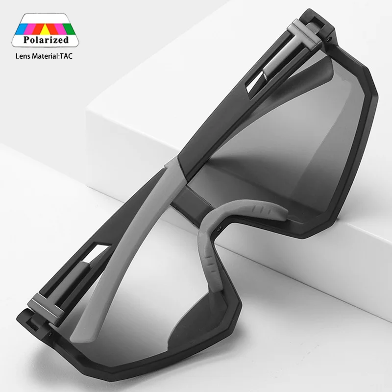 Nowe spolaryzowane jednoczęściowe kwadratowe oprawki sportowe męskie okulary przeciwsłoneczne Trend modne okulary pudełko UV400 okulary damskie kolarstwo na świeżym powietrzu — zdjęcie 3