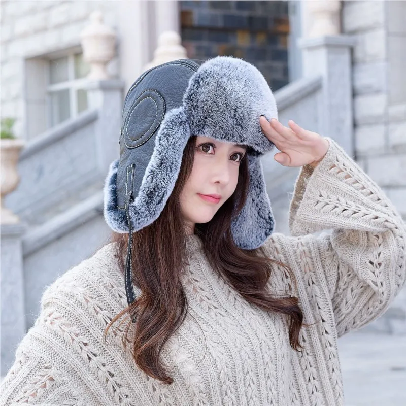 A fashionable outdoor thickened fur cold-proof and warm ear-protecting cotton hat for women in hats