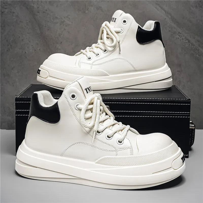 Fashion Solid Colour Outdoor Breathable Footwear 2026 Autumn New Men Sports Shoes Leather Lace Thick Bottom Casual Men's Sneaker