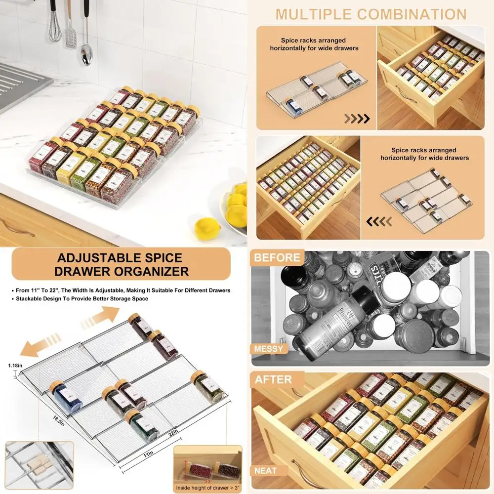 

Регулируемые акриловые стойки для специй из 4 штук, 24 банки с органайзером для ящиков, 355 этикеток для хранения на кухне