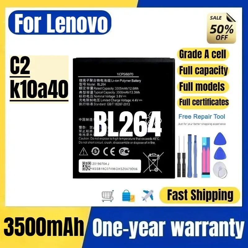 

BL264 for Lenovo C2/k10a40 Mobile Phone Battery High Quality High Capacity Battery Replacement Bateria Grade A Cell with Tools