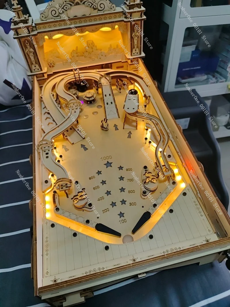 Retro Pinball Machine 3D Wooden Puzzle Mechanical Model Kit DIY Handmade Craft Desktop Decor Birthday Gift For Adults