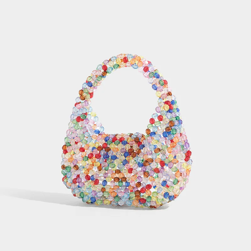 

High-Grade Sense Mini Beading Woven Bags for Women Chic Colorful Pearl Cloud Handbags Lady Cute Lipstick Purse