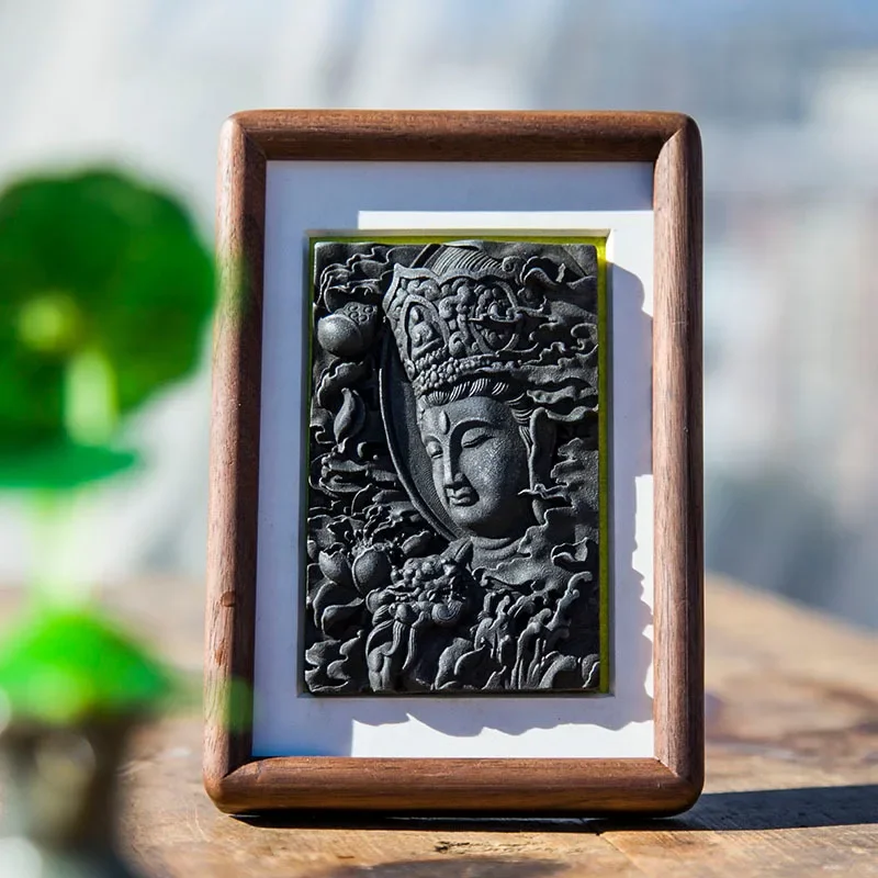 Bodhisattva Manjusri Solid Wood Photo Frame Resin Relief Bodhisattva Manjusri Decorative Painting Desktop Ornament