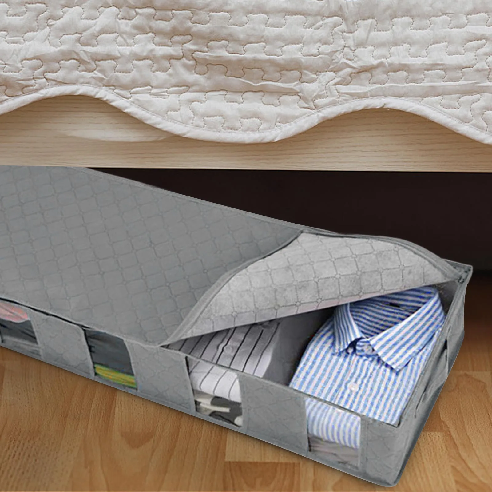 

Non-Woven Underbed Quilt Storage Bag Organizer Wardrobe Clothes Dust Moisture-Proof Finishing Bag Foldable Storage Box