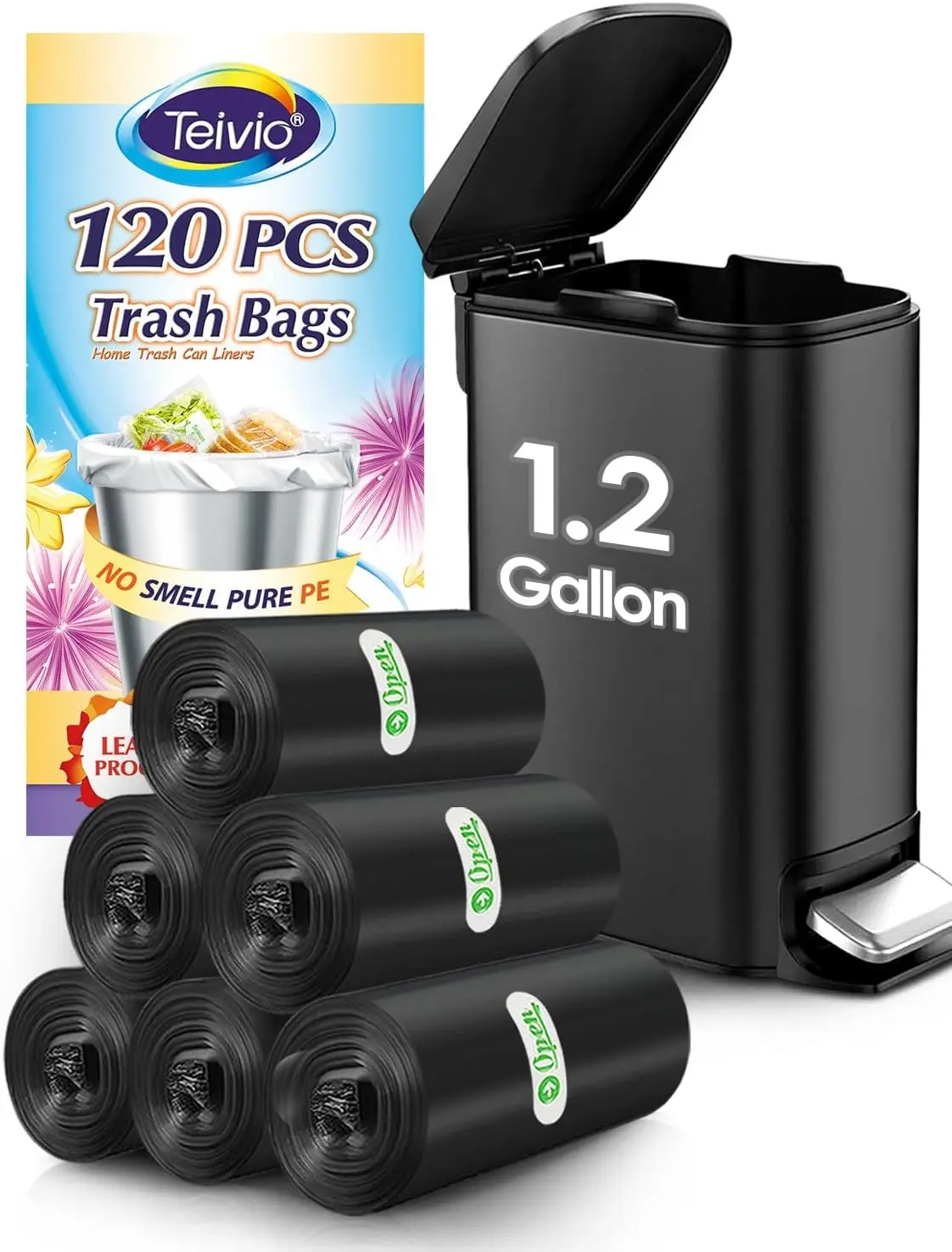 

1.2 Gallon 120 Counts Small Trash Bags, Bathroom Kitchen Office Garbage Bags, Fit 5-6 Liter and 0.8-1.6 Gal