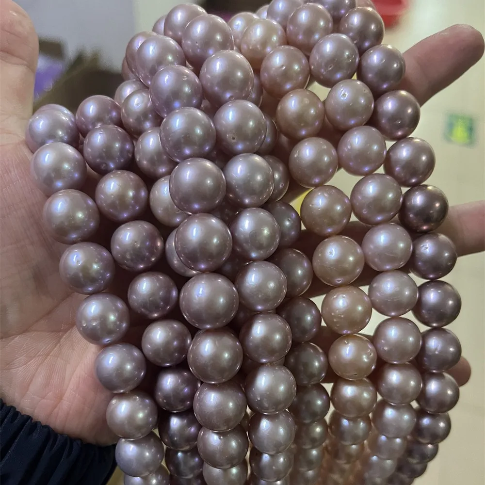 New wholesale Edison round beads 11-14mm natural pink and purple freshwater pearls shiny without white spots