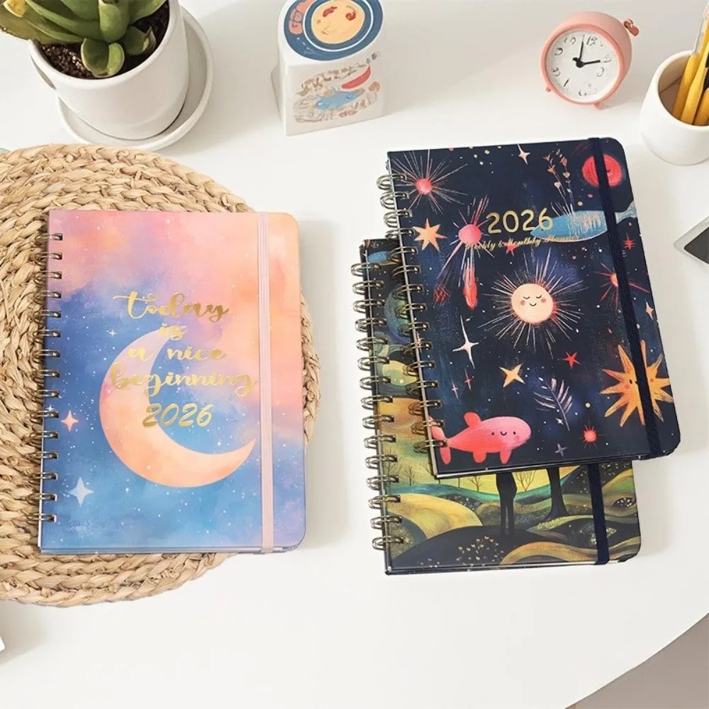 New A5 2026 Planner Weekly and Monthly Hard Shell Coil Notebook Exquisite Monthly Tabs Calendar 2026 for Students