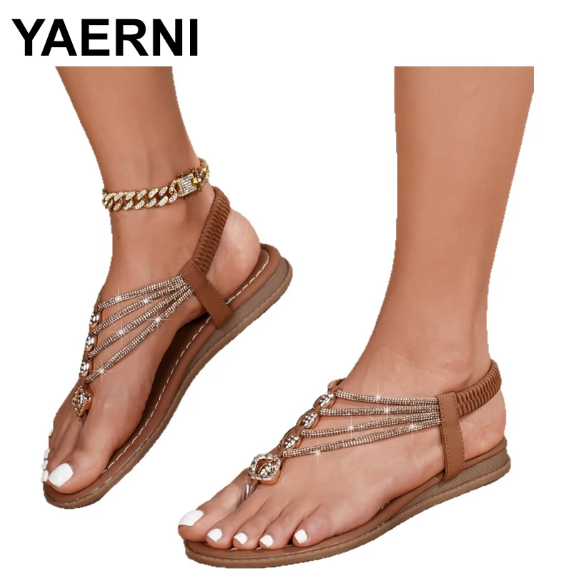 

Женские сандалии в богемном стиле, летние сандалии с бусинами, женские сандалии на низком каблуке на плоской подошве, женская мягкая летняя обувь