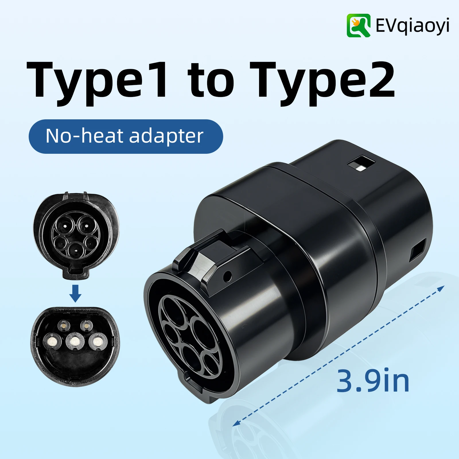 EVqiaoyi Type1 to Type2 Adapter 32A 7kW Connector SAE J1772 EV Charger Pile for Type 2 Electric Vehicles Adapter