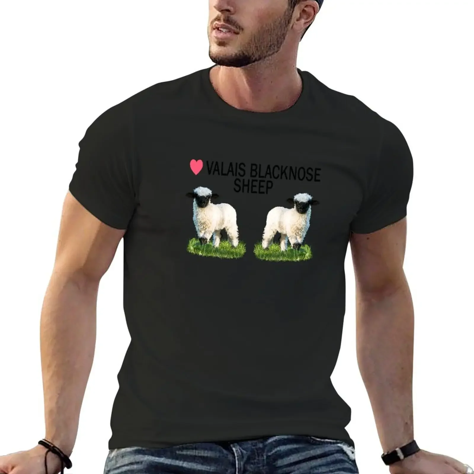 Love Valais Blacknose Sheep with Text T-Shirt cotton graphic tees valentines clothes mens clothing