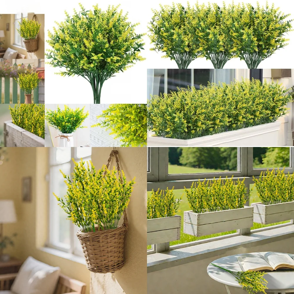 

8 40 шт. искусственные желтые цветы лаванды поддельные растения для наружного декора сада украшения дома товары для свадебной вечеринки зелень