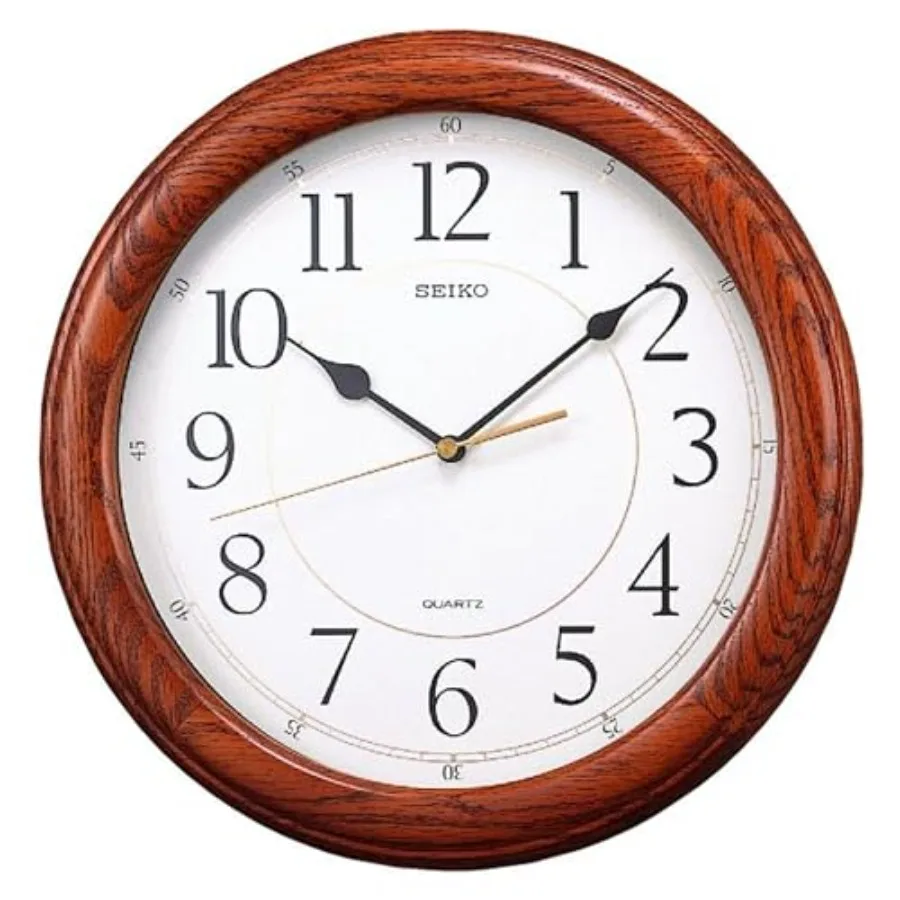 

Wall Clock for Living Room, Solid Oak Case in Dark Brown with Quiet Sweep Second Hand