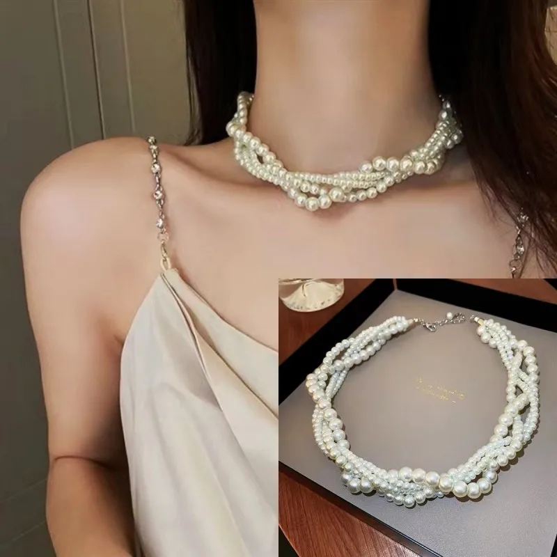 

Sweet Fragrant Style Multi-layer Pearl Necklace Women's New Trend Fashion Simple Niche High-end Clavicle Chain Imitation Pearl
