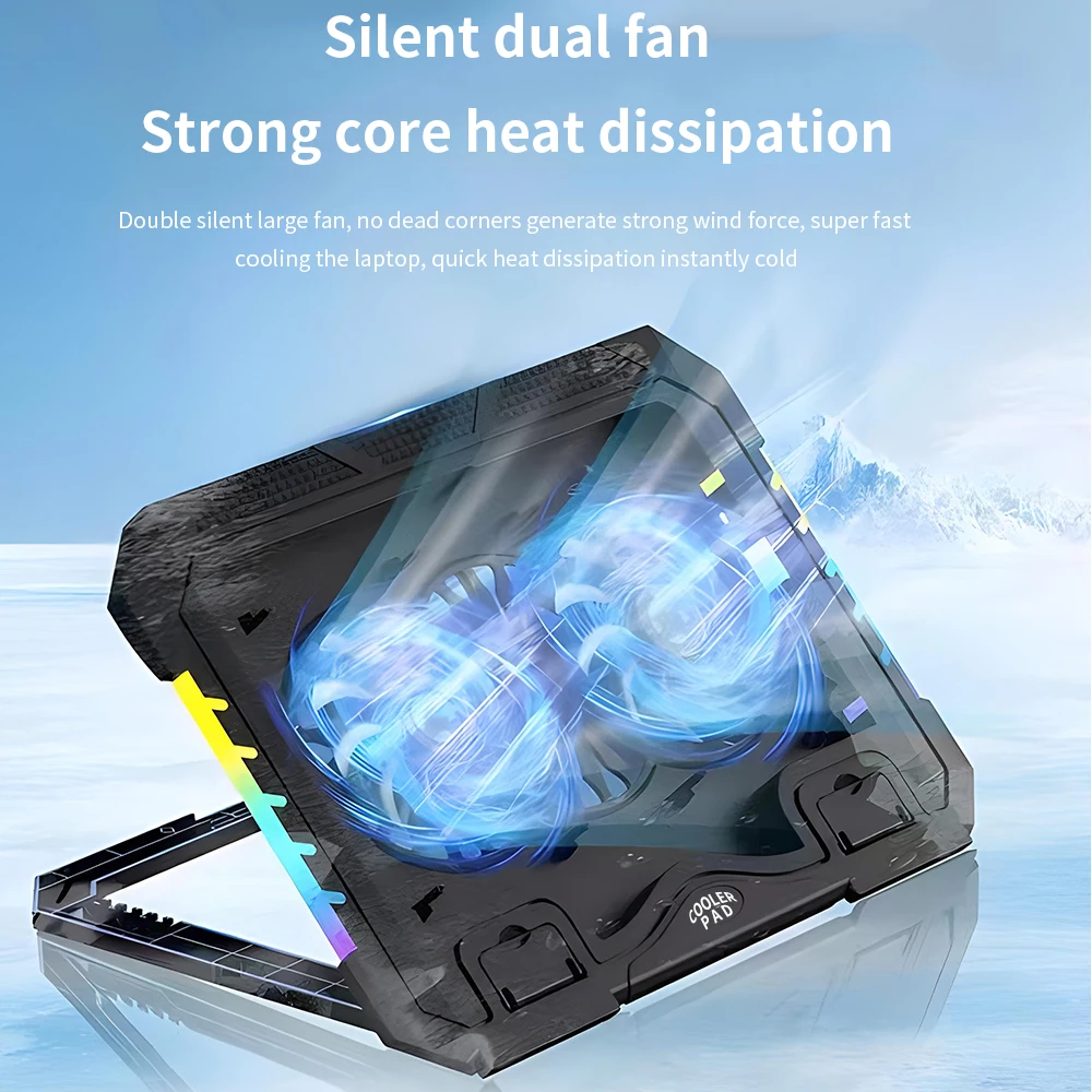 TISHRIC Laptop Cooler Air Cooler Notebook Stand Holder Heat Sink Dual Fan Speed Regulation Suit for 12-17 inch Laptop Stand