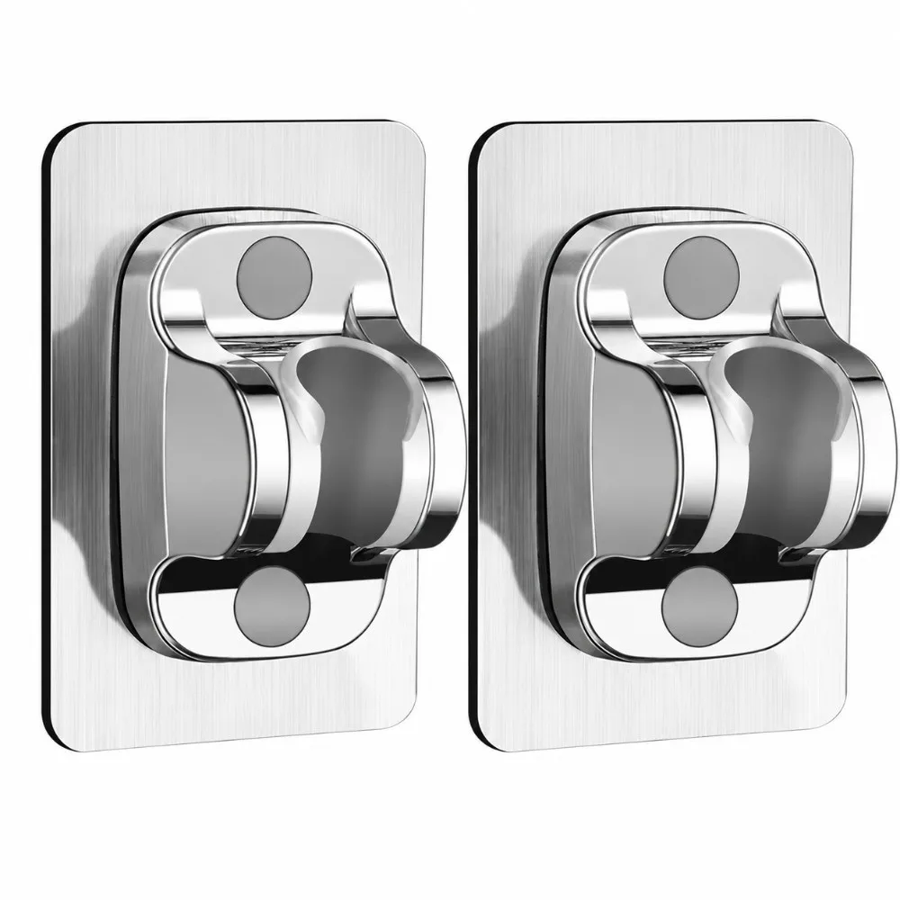 2 Pack Strong Adhesive Shower Head Holder Self Adhesive No Drilling Shower Wand Holder Wall Mount Silver Finish Shower Bracket