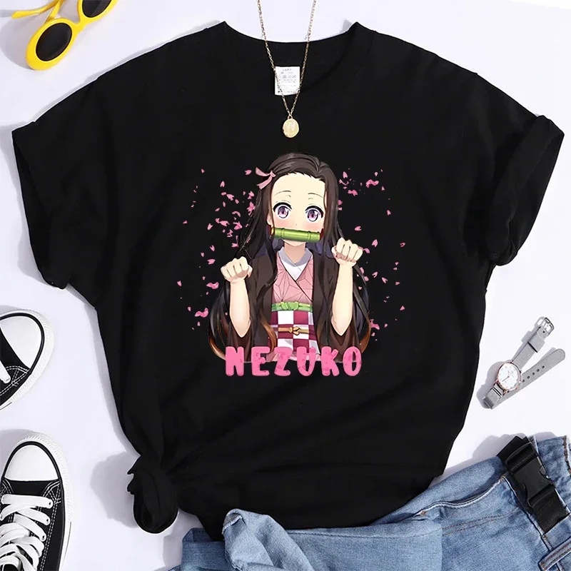 

Горячая футболка с рисунком Kamado Nezuko, женская мода, футболки с аниме, летние футболки с коротким рукавом, Harajuku, повседневные с коротким рукавом