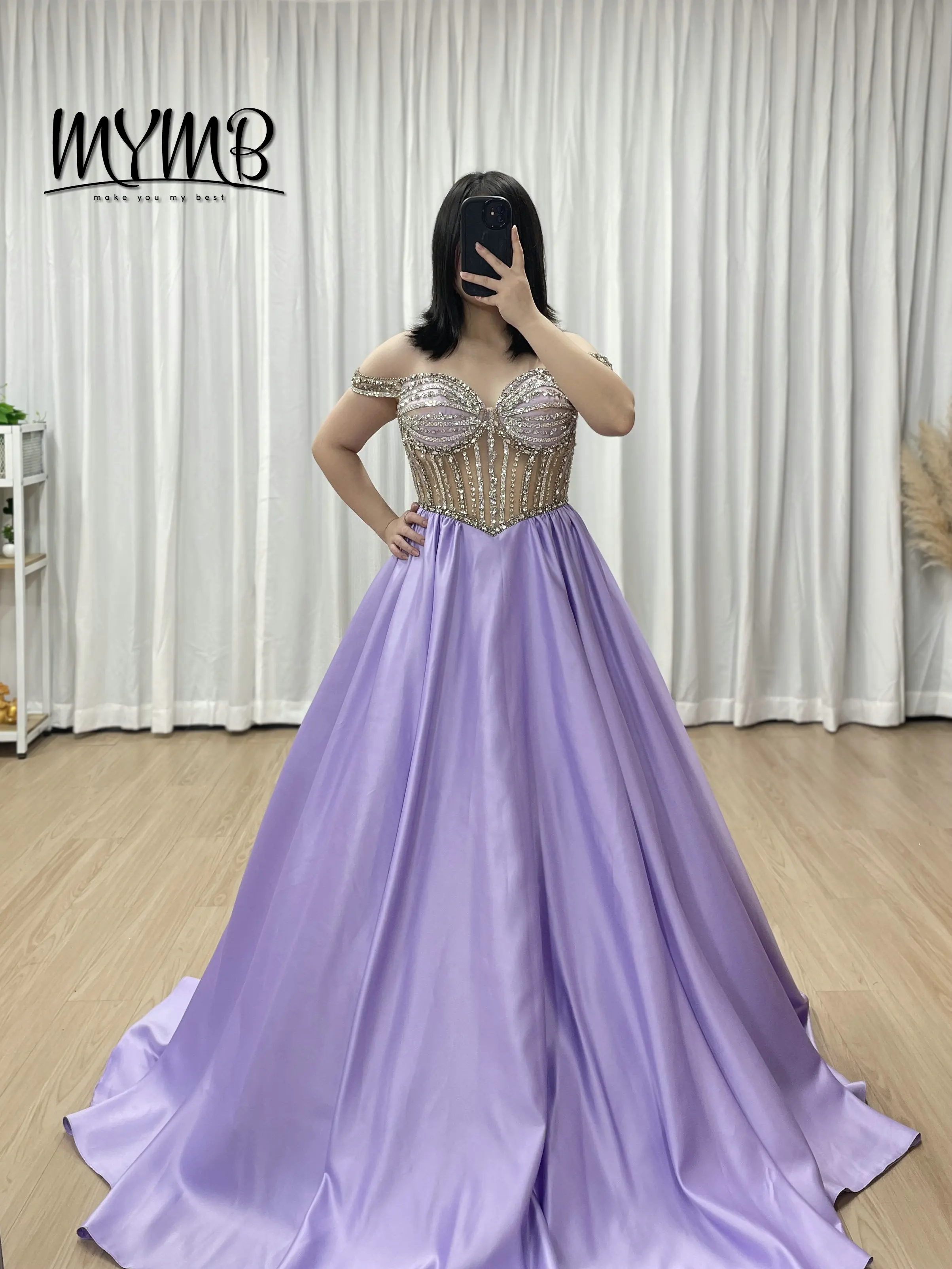 MYMB Glamorous Lilac Ball Gown Prom Dress 2026 Luxury Hand Beaded Top Evening Gowns Sweetheart Formal Wedding Party Wear MB40462