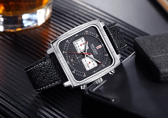 

Hot selling 2024 new men's genuine leather square business multifunctional timing quartz watch, shipped within 48 hours