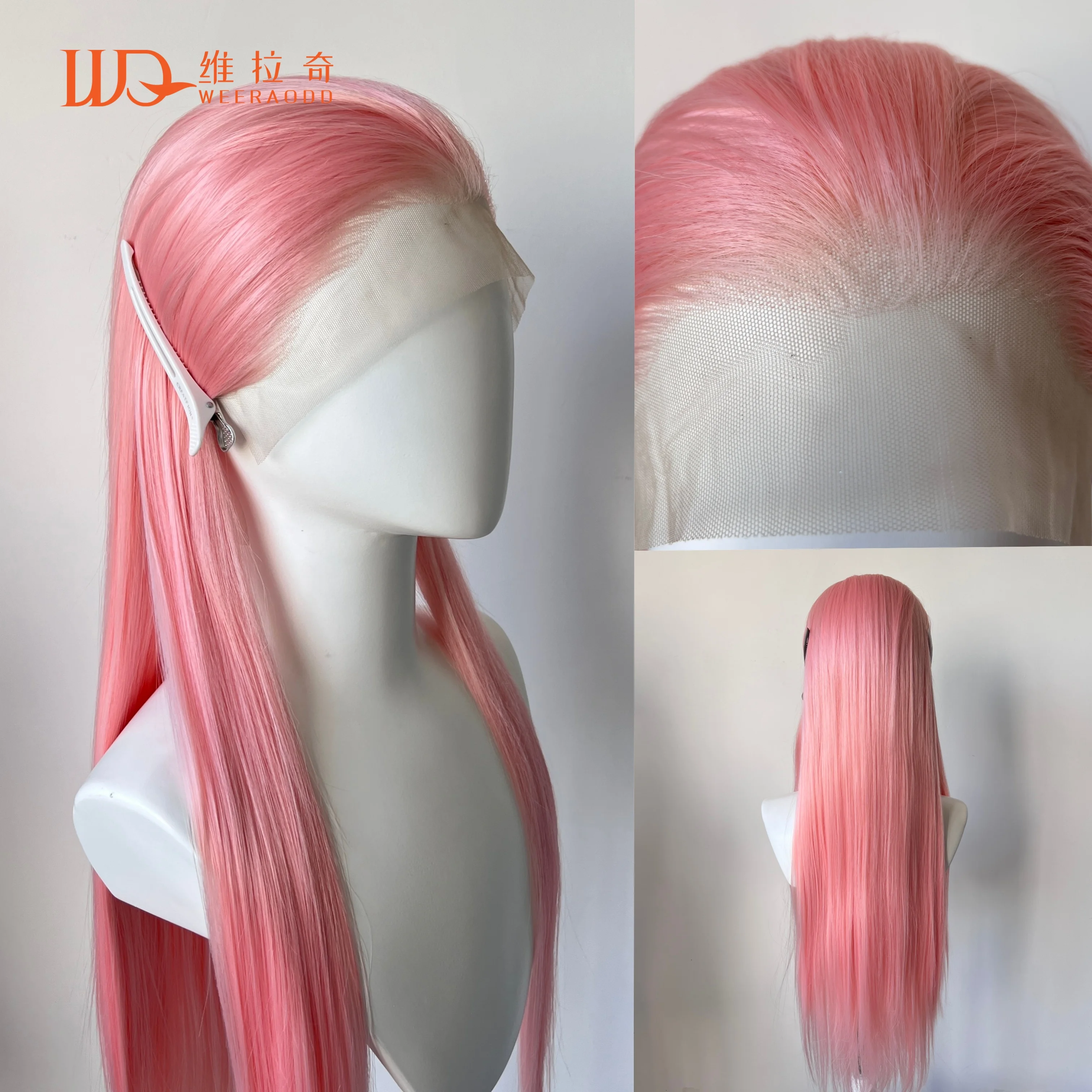 Pastellrosa gerade synthetische Spitzenperücke, lange gerade Seidenperücke, frontale Spitzenperücken für Frauen, Cosplay, bereit zum Tragen, hellrosa Perücke