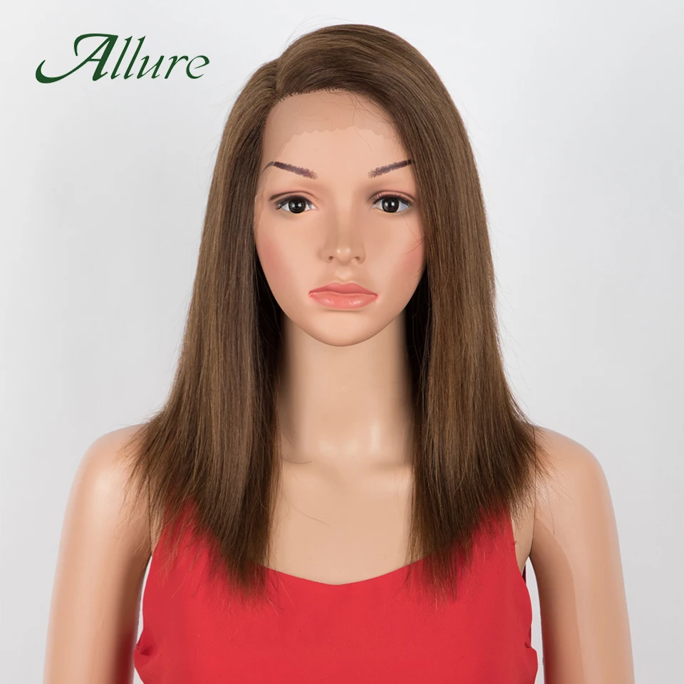 Brazilian Straight Human Hair Wigs For Black Women Glueless Transparent Part Lace Wig 18 inch Dark Brown Colored Hair Wig Allure