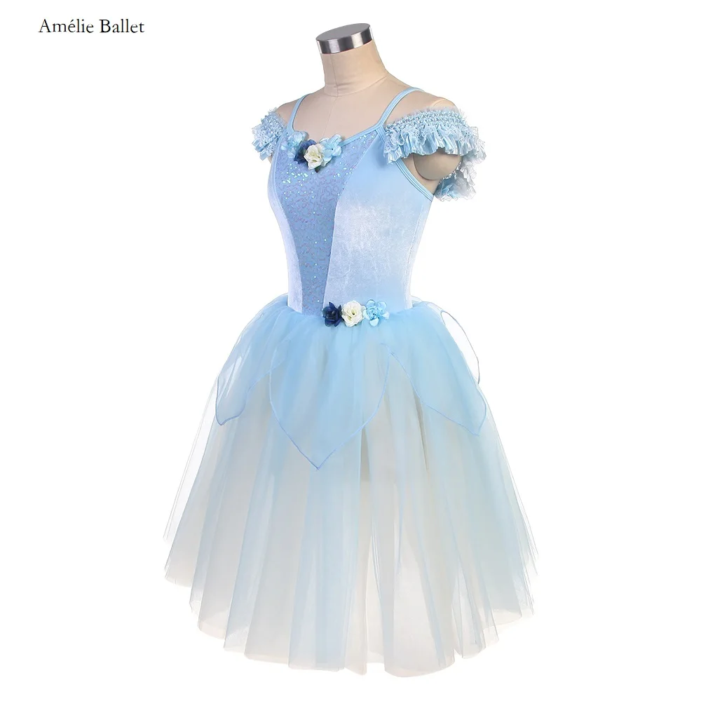 24023 Off Shoulder New Ballet Costumes Sky Blue Velvet Romantic Ballet Tutus Girls and Women Stage Performance Dance Skirts