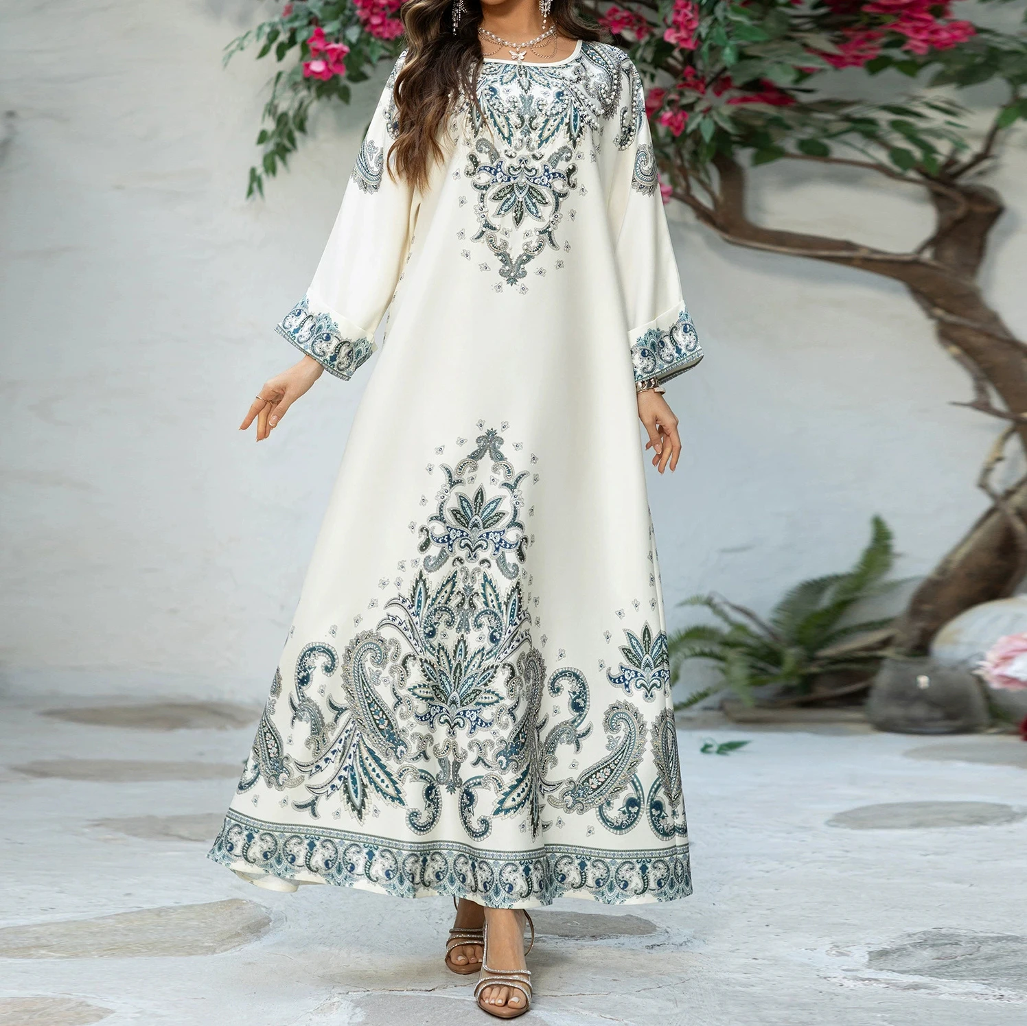 

Muslim robe printed Dubai women's dress Middle East foreign trade hot diamond skirt-GZXX558