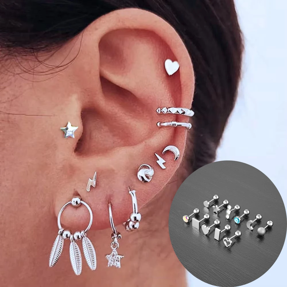 1 قطعة نجمة القلب فراشة على شكل الأذن الصغيرة ترصيع هيبوالرجينيك القرط مجوهرات الفولاذ المقاوم للصدأ ثقب القمر الأذن Oreja