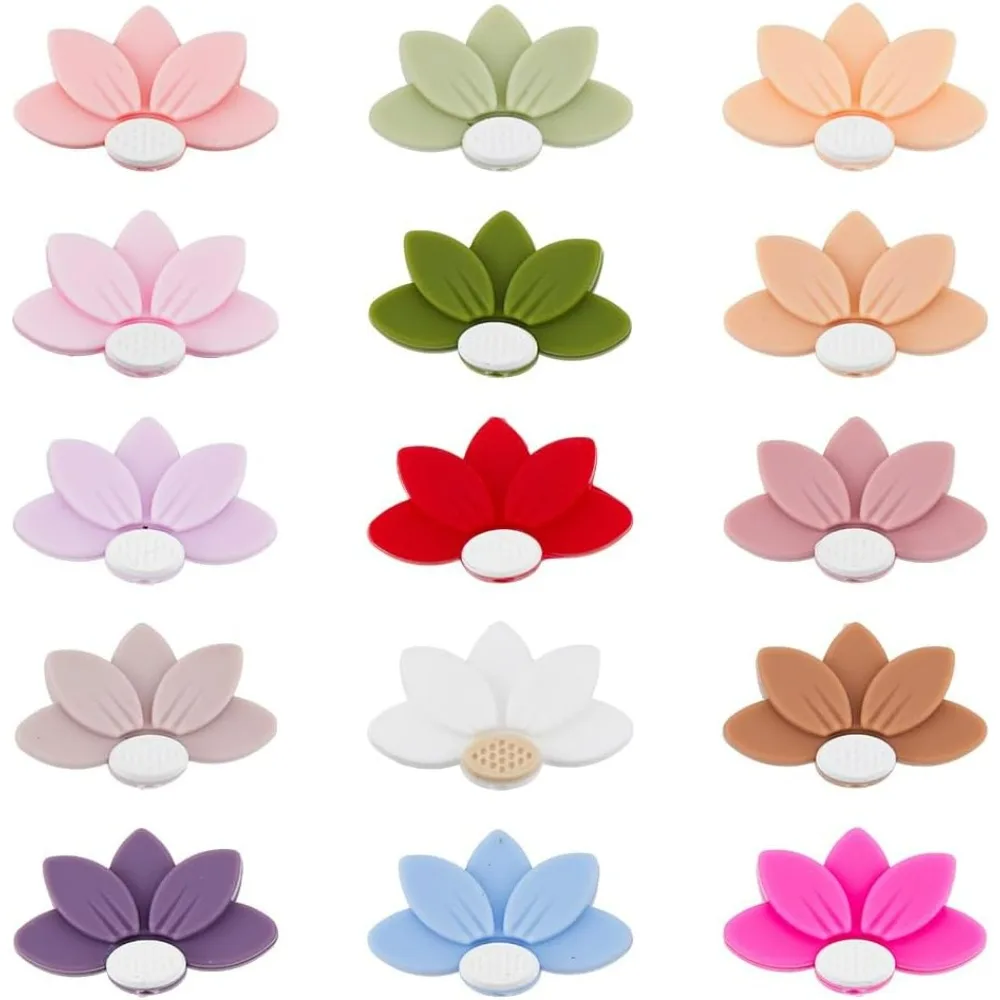 15 kleuren bloem siliconen kralen 15 stuks lotusbloem focal kleurrijke schattige siliconen platte spacer kralen karakter maken kit