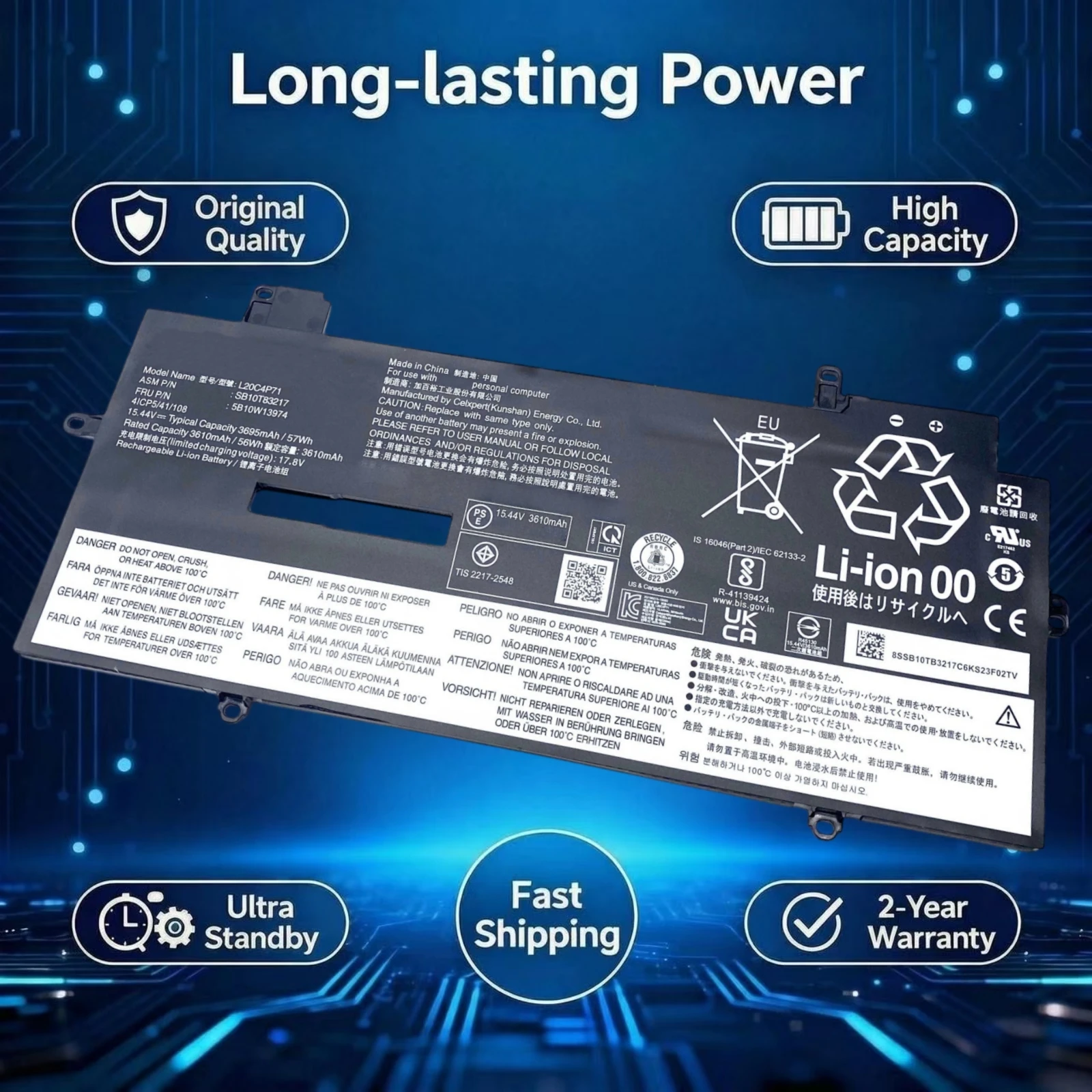 Original L20C4P71 L20D4P71 SB10T83217 5B10W13974 Laptop Battery For Lenovo ThinkPad X1 Carbon 9th 10th Gen X1 Yoga 6th 7th 2021