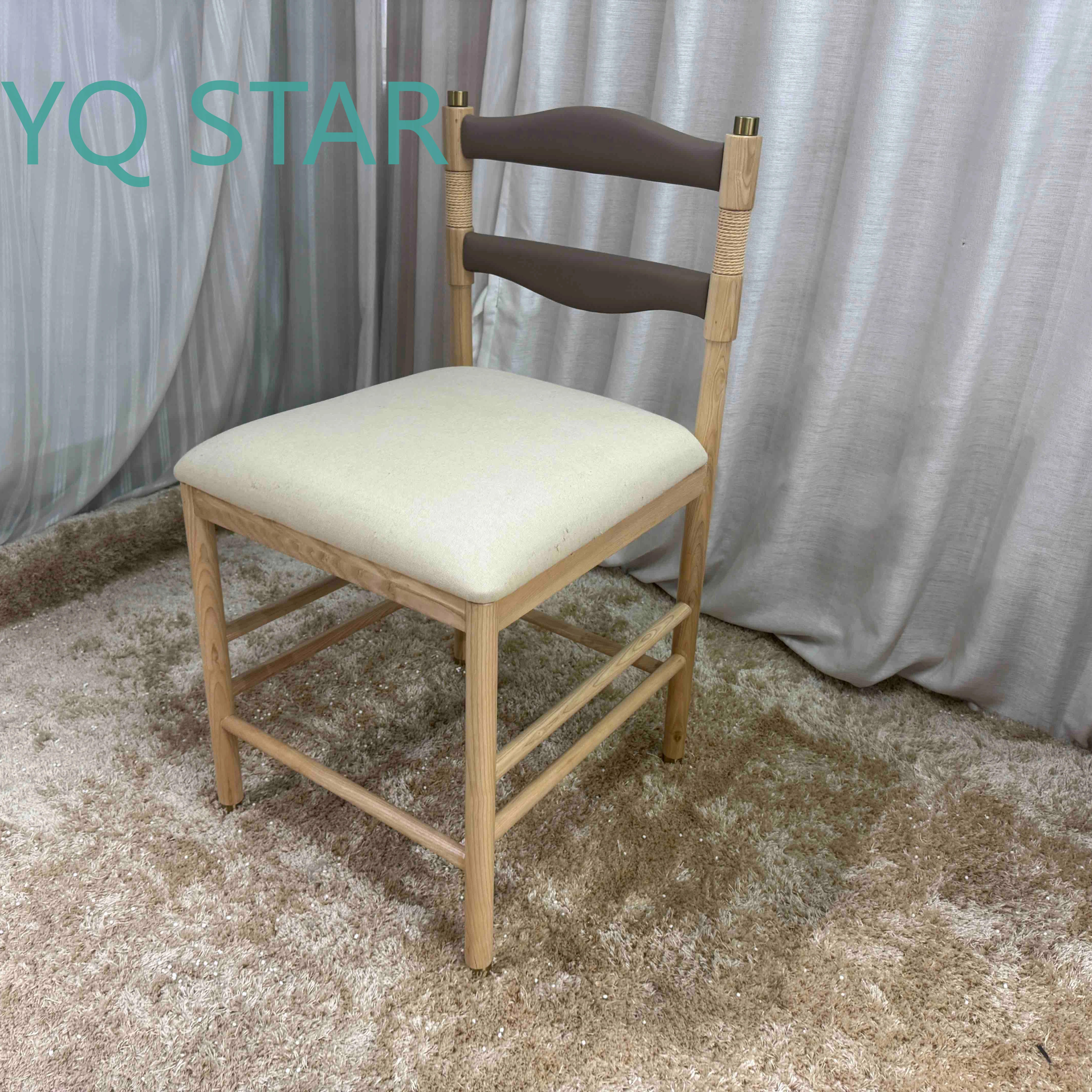 Modern Vintage Solid Wood Bar Stool with Fabric Cushion for Home Hotel Restaurant Bar Furniture Japanese Style Dining Chair