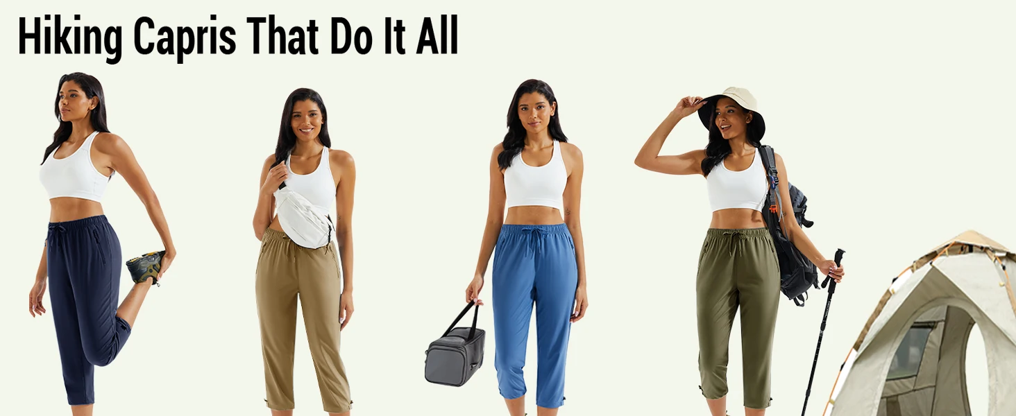 TACVASEN Womens Quick Dry Hiking 3/4 Cargo Capris Water Resistant Outdoor Pants Lightweight Athletic Capri Pants with Zip Pocket